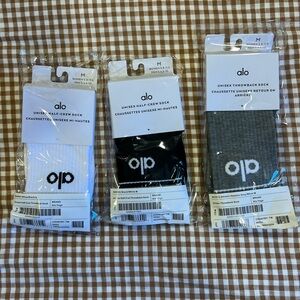 ALO Yoga Unisex 3 Pair of Socks. White Black and Gray